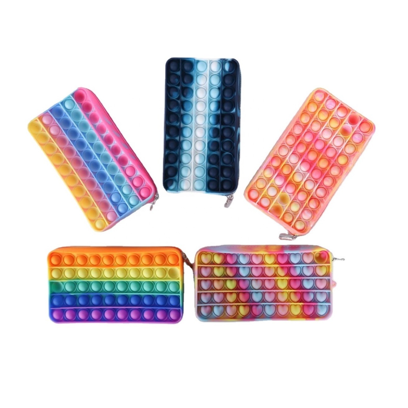 Custom big capacity large storage pencil pouch bag kids office school silicone pop it bubble stress relief fidget pencil case