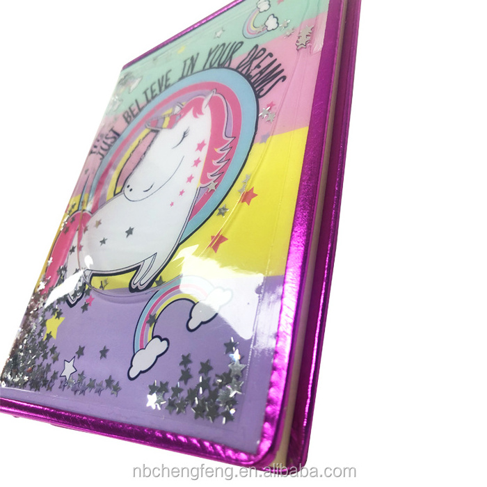 A5 custom design fancy print pvc cover with liquid inside cute diary journal puffy notebook