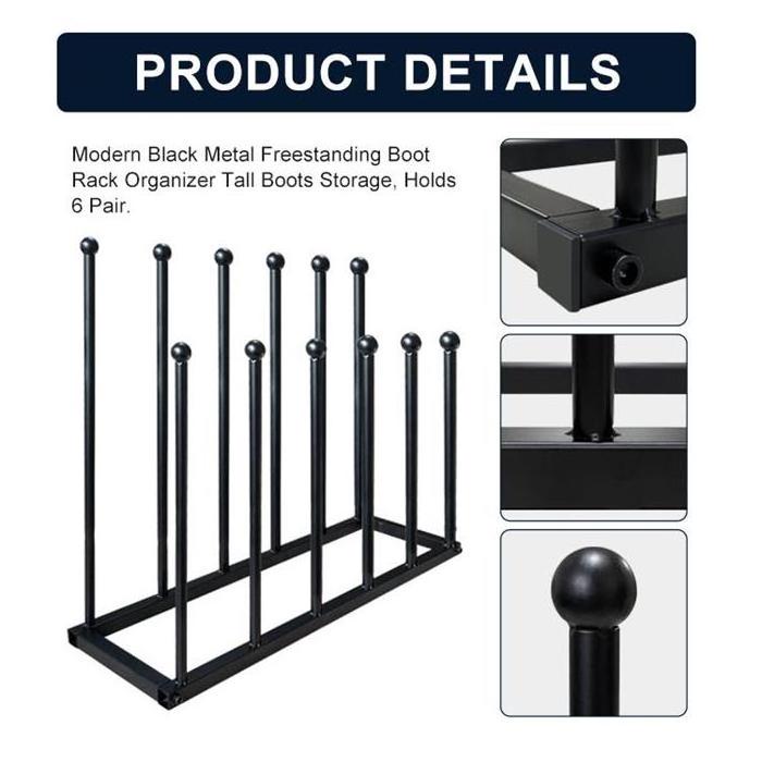 6 Pairs Tall Boot Storage Organizer Detachable Freestanding Metal Black Boot Stand