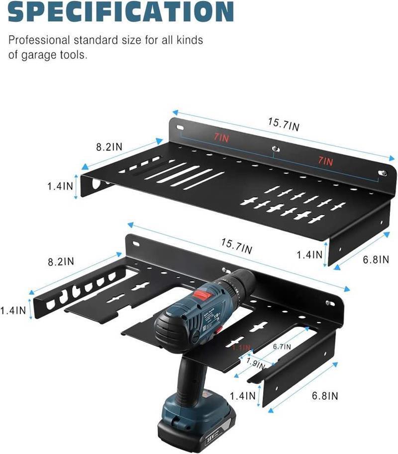 Black Metal Garage Heavy Duty Wall Mounted Power Shed Wall Mounted Tool Organizer Electric Drill Storage Rack