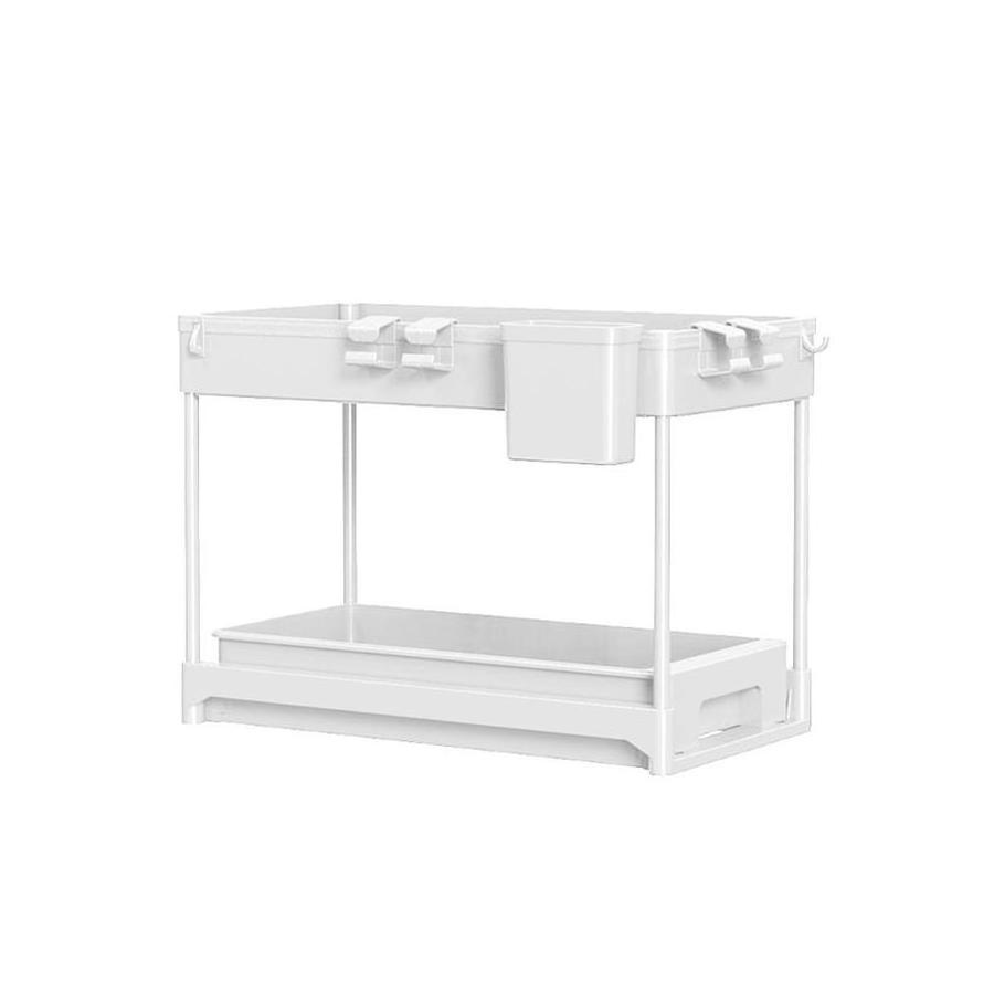 2 Tier Wholesale Bathroom Kitchen Cabinet 2 Tier Plastic Shelf Under the Sink Storage Organizer Rack