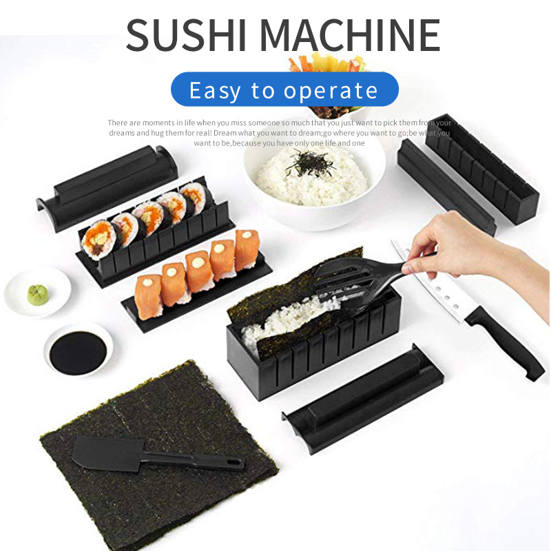 Hot Sale Plastic Manual 5 Sushi Roll Molds Sushi Making Tool Kit Sushi Kit Set Knife Maker Tray