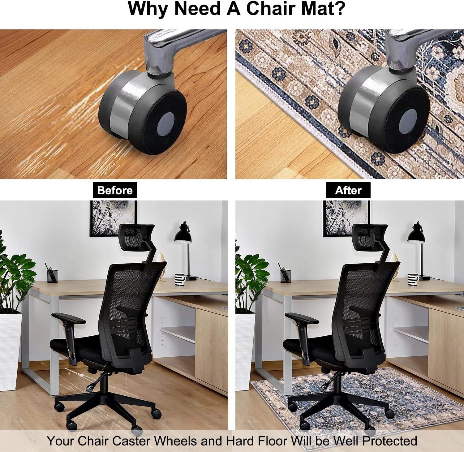 Office Chair Mat for Hardwood and Tile Floor, Computer Chair Mat for Rolling Chair Low-Pile Carpet Anti-Slip carpet protector