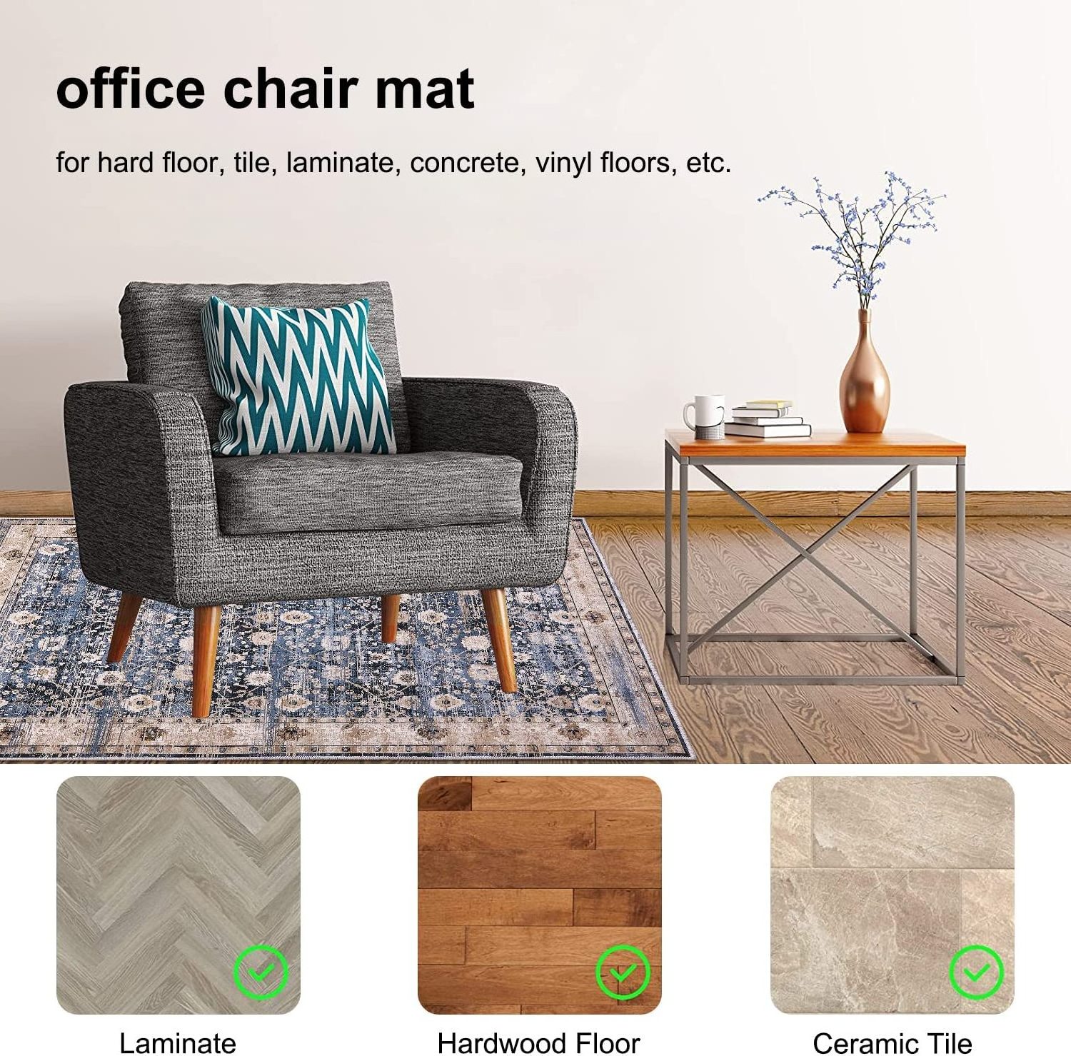 Office Chair Mat for Hardwood and Tile Floor, Computer Chair Mat for Rolling Chair Low-Pile Carpet Anti-Slip carpet protector