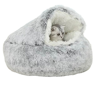 Hot Selling Luxury Long Plush Waterproof Pet Dog Beds Warm Hooded Cat Home Bed for Small Animals