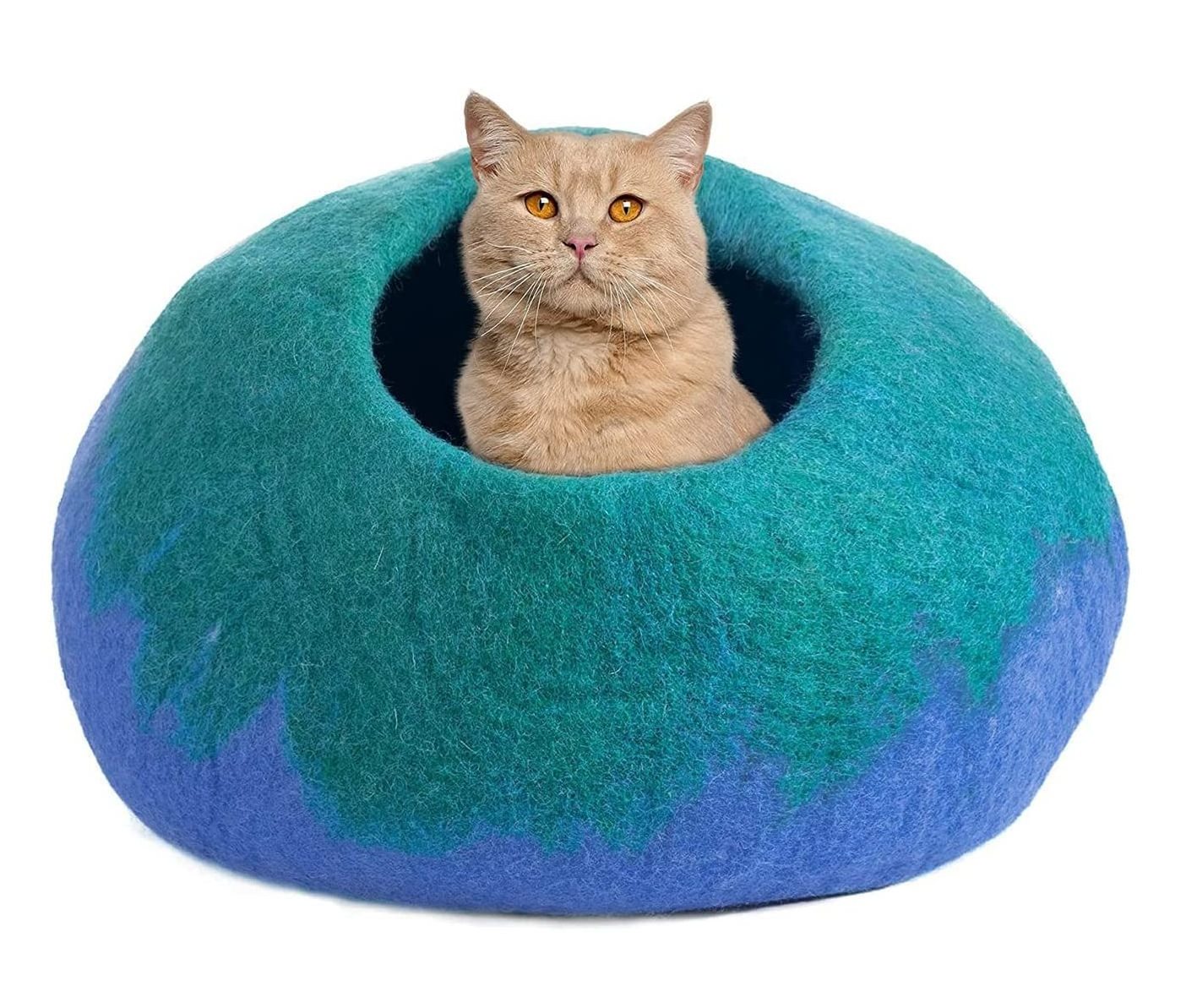 Premium Quality Green Felt Covered Kitty Bed Cave Wool Bed for Cats and Kittens for Indoor Pets