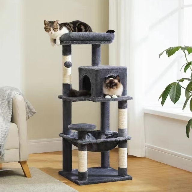 Brand New Product Luxury Cozy Large 13lbs Cat Tree House Condos Wooden Cat Tower for Many Cats