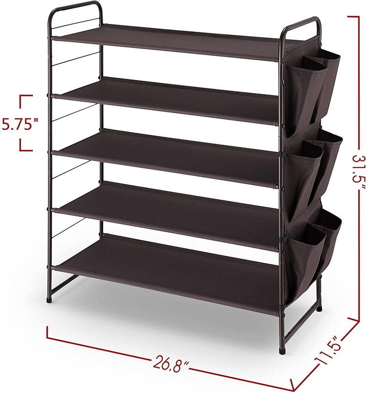 Shoe Rack Storage Organizer 5 Tier Free Standing Metal Shoe Shelf Shoe Organizer for Entryway Closet Bedroom