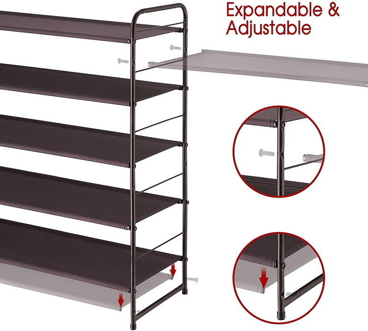 Shoe Rack Storage Organizer 5 Tier Free Standing Metal Shoe Shelf Shoe Organizer for Entryway Closet Bedroom