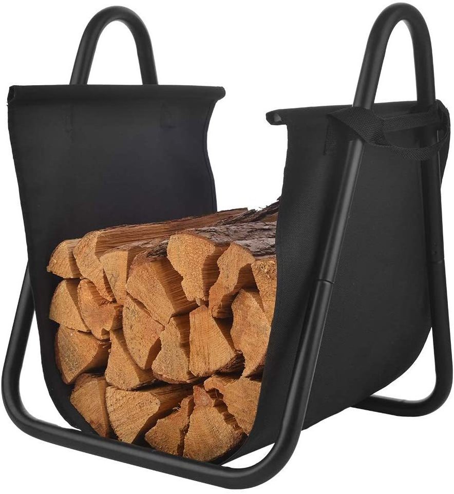 Fireplace Log Holder Canvas Firewood Rack Indoor Tote Carrier Holders Storage Heavy Duty with Handles Kindling Firewood Rack