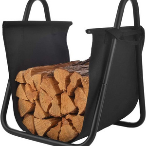 Fireplace Log Holder Canvas Firewood Rack Indoor Tote Carrier Holders Storage Heavy Duty with Handles Kindling Firewood Rack