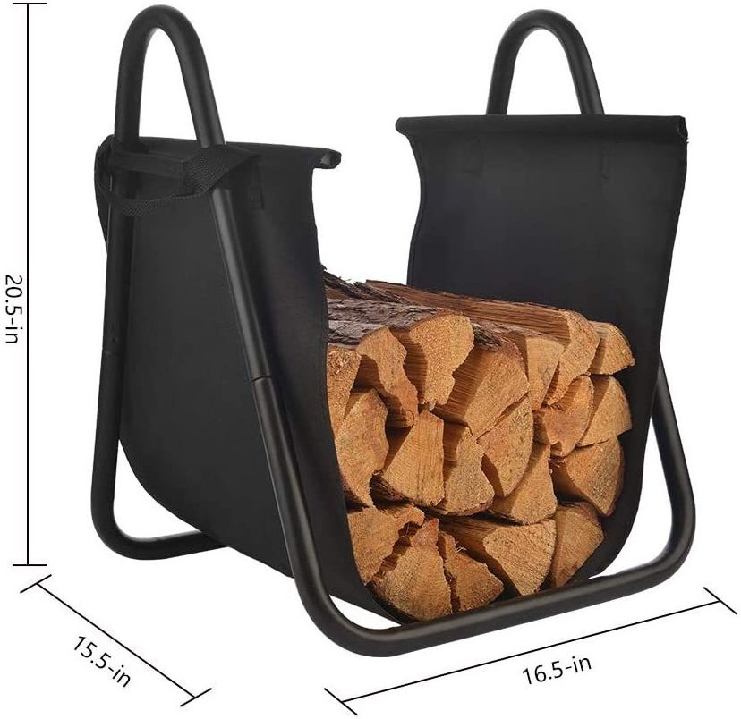 Fireplace Log Holder Canvas Firewood Rack Indoor Tote Carrier Holders Storage Heavy Duty with Handles Kindling Firewood Rack