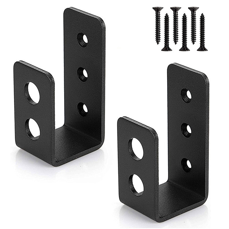 Heavy Duty 2 Pack Door Barricade Brackets Black Steel U Security Door Lock Brackets With Screw