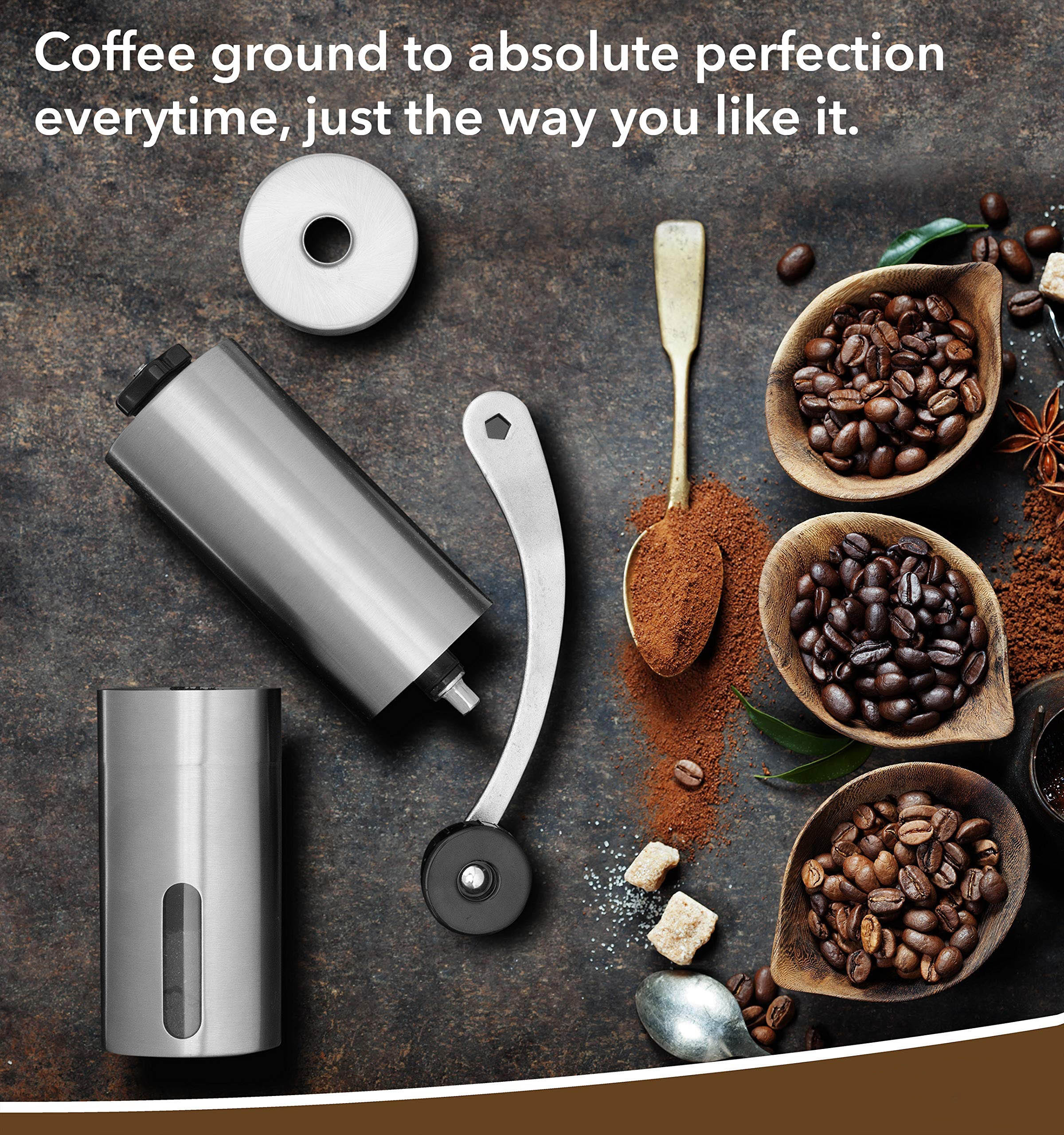 Custom hot Manual electric Coffee Grinder Brushed Stainless Steel Conical Burr Mill Whole Bean Burr Coffee Grinder for Espresso