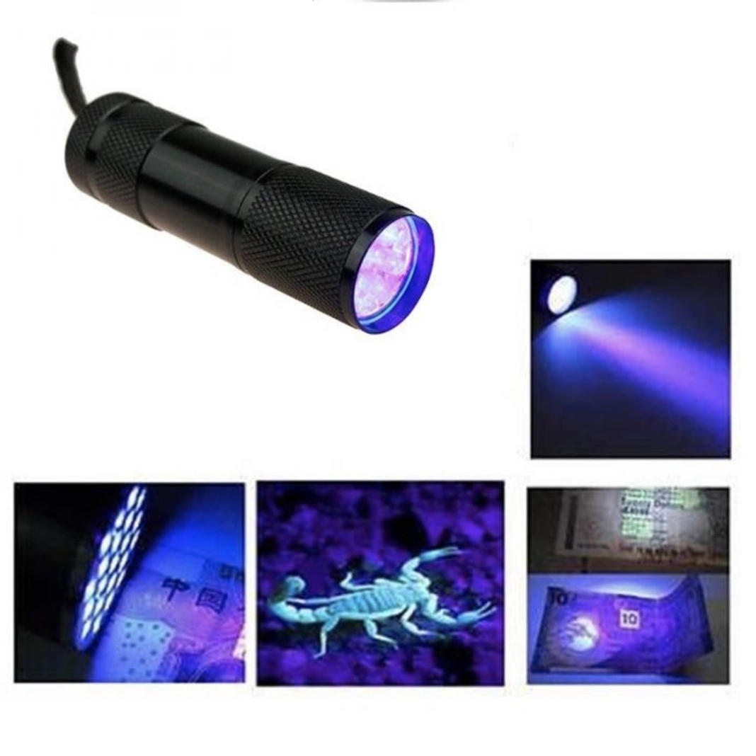 Clover UV 9 LED Mini Blacklight Flashlight Torch Light 395nm UV Flashlight for Scorpion Money Detector Hunter Finder 50 70 AAA