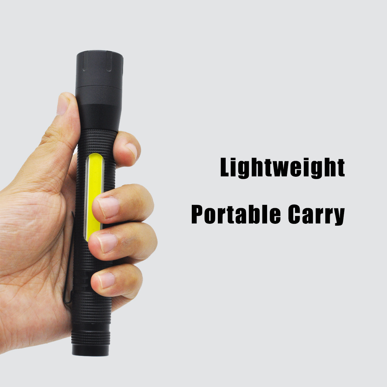 Aluminum Body COB LED Pocket Light Inspection AAA battery Operated Zoomable Pen Flashlight With Clip