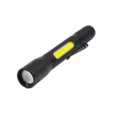 Aluminum Body COB LED Pocket Light Inspection AAA battery Operated Zoomable Pen Flashlight With Clip