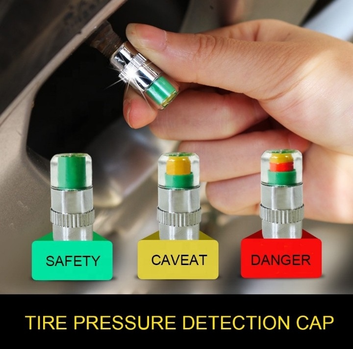 Clover 36PSI 2.4 Bar 4Pcs Alert Monitoring Tools Kit Car Tire Pressure Monitoring Air Alert Chromed Metal Car Tire Valve Caps