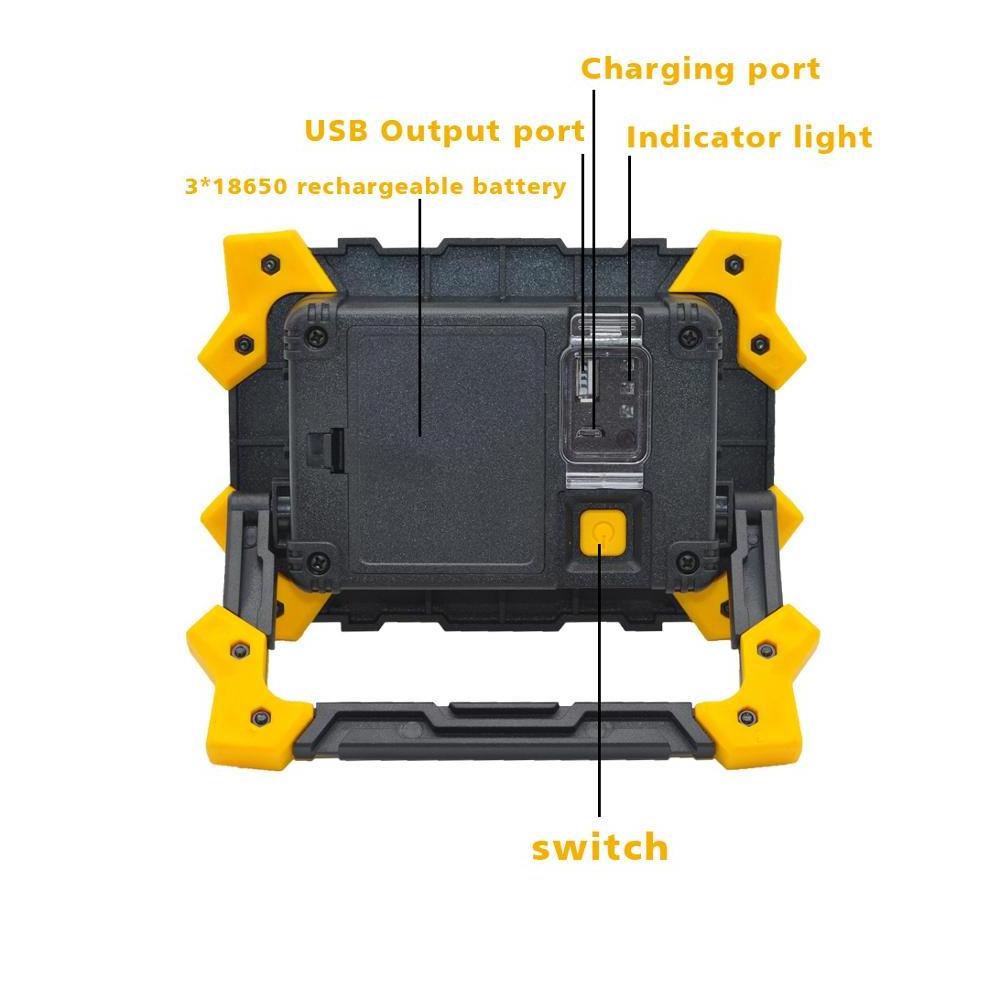 Flood lamp 3*18650 USB Rechargeable output input Waterproof COB Led work light