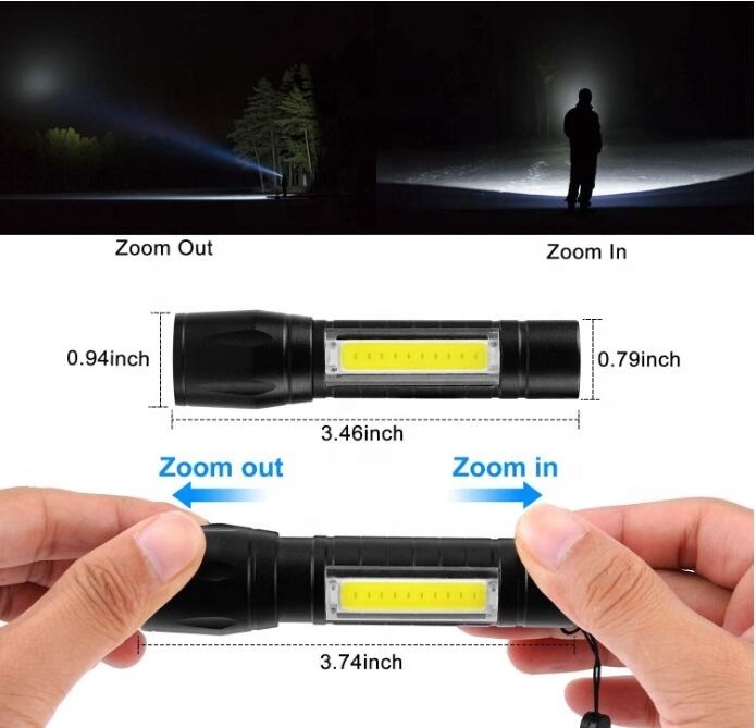 Clover EDC Portable mini Aluminum COB Tactical Torch,Zoomable Torch Waterproof LED USB rechargeable Flashlight