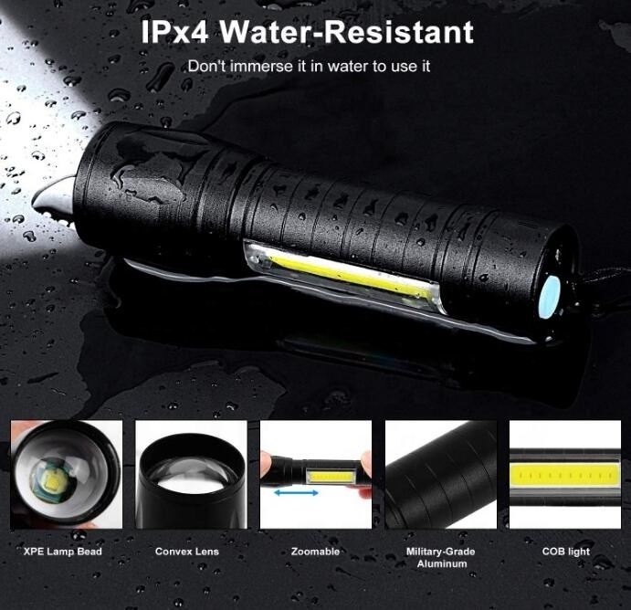 Clover EDC Portable mini Aluminum COB Tactical Torch,Zoomable Torch Waterproof LED USB rechargeable Flashlight