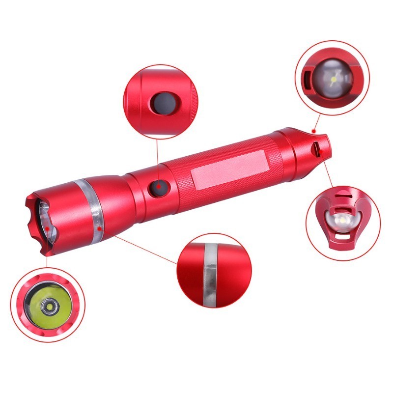 High power outdoor multifunctional waterproof aluminum alloy flashlight whistle light red light SOS high brightness imported LED