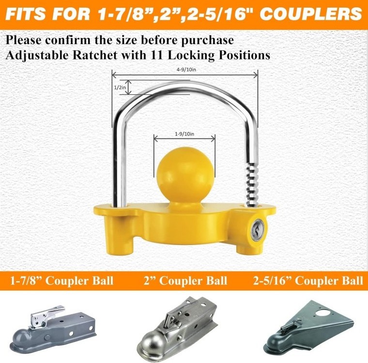 YH1525  Trailer Lock Kit Keyed Alike Tongue and Hitch Pin Lock with 5/8 and 1/2 Inch Pins Fit Class I II III IV V Receiver