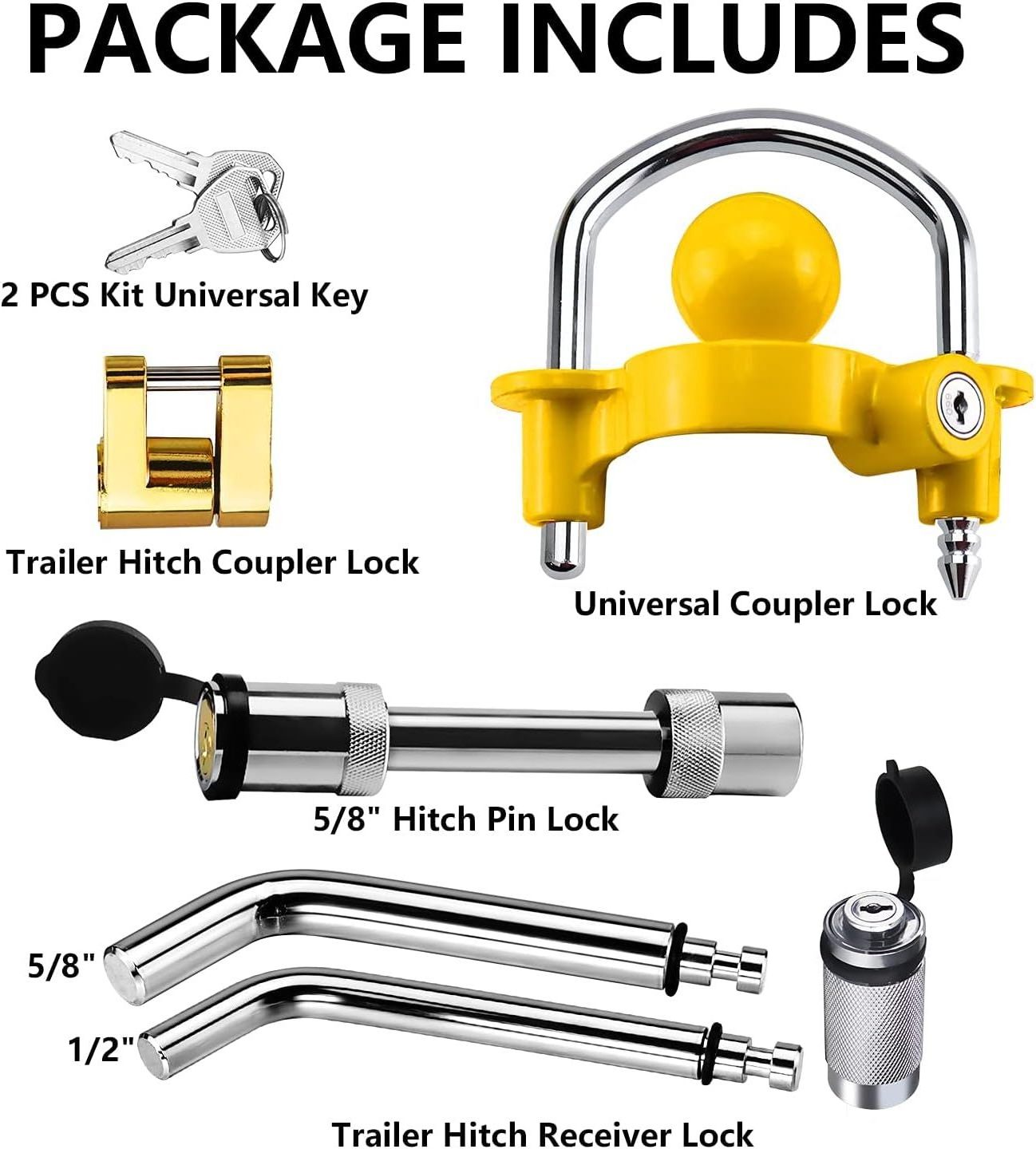 YH1525  Hitch Lock For Trailer Keyed Alike Trailer Receiver Lock& Coupler Lock Kit