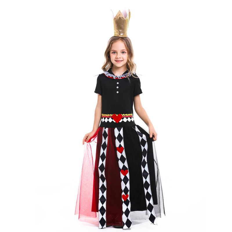 Kids Anime Movie Fancy Dress Costumes for Girls Fairy Tales Queen of Poker Dresses Halloween Carnival Cosplay Costume Skirt XS-L