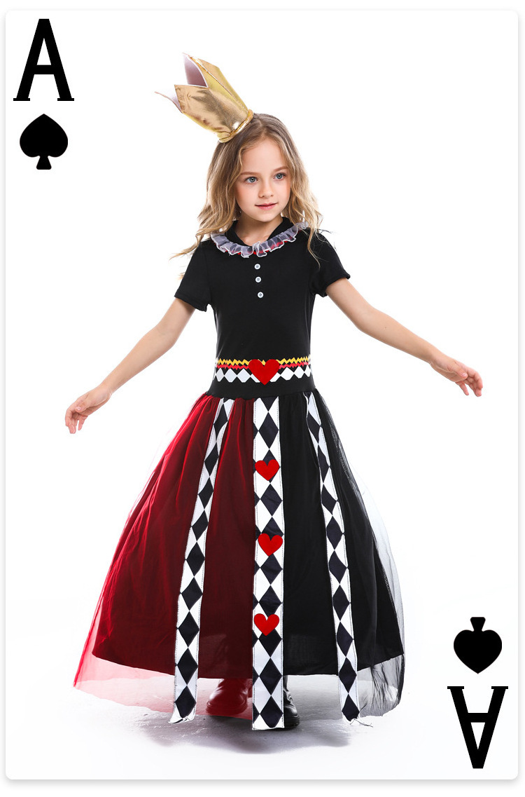 Kids Anime Movie Fancy Dress Costumes for Girls Fairy Tales Queen of Poker Dresses Halloween Carnival Cosplay Costume Skirt XS-L