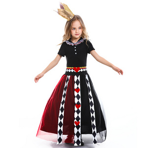 Kids Anime Movie Fancy Dress Costumes for Girls Fairy Tales Queen of Poker Dresses Halloween Carnival Cosplay Costume Skirt XS-L