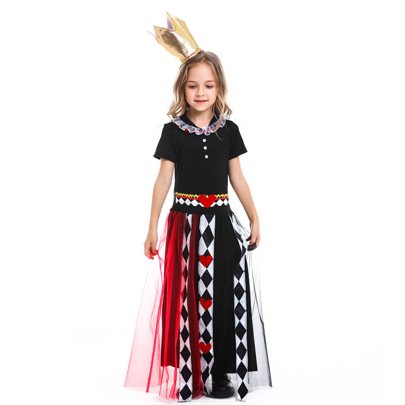 Kids Anime Movie Fancy Dress Costumes for Girls Fairy Tales Queen of Poker Dresses Halloween Carnival Cosplay Costume Skirt XS-L