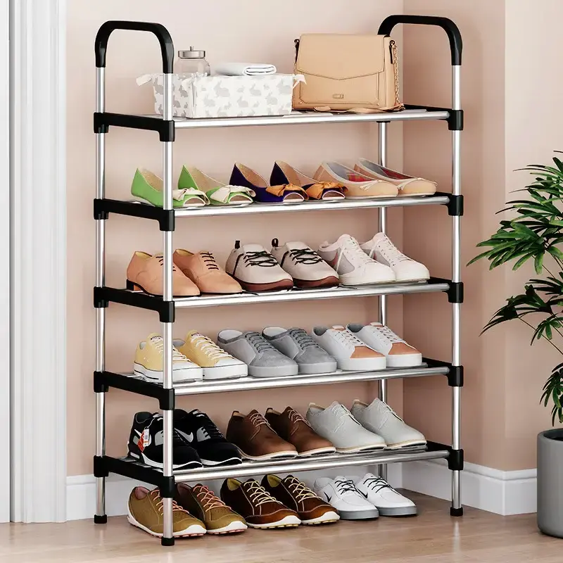 Portable Modern Collapsable 5 Layers Diy Galvanized Steel Foldable Living Room Shoe Rack Storage Organizer Cabinet