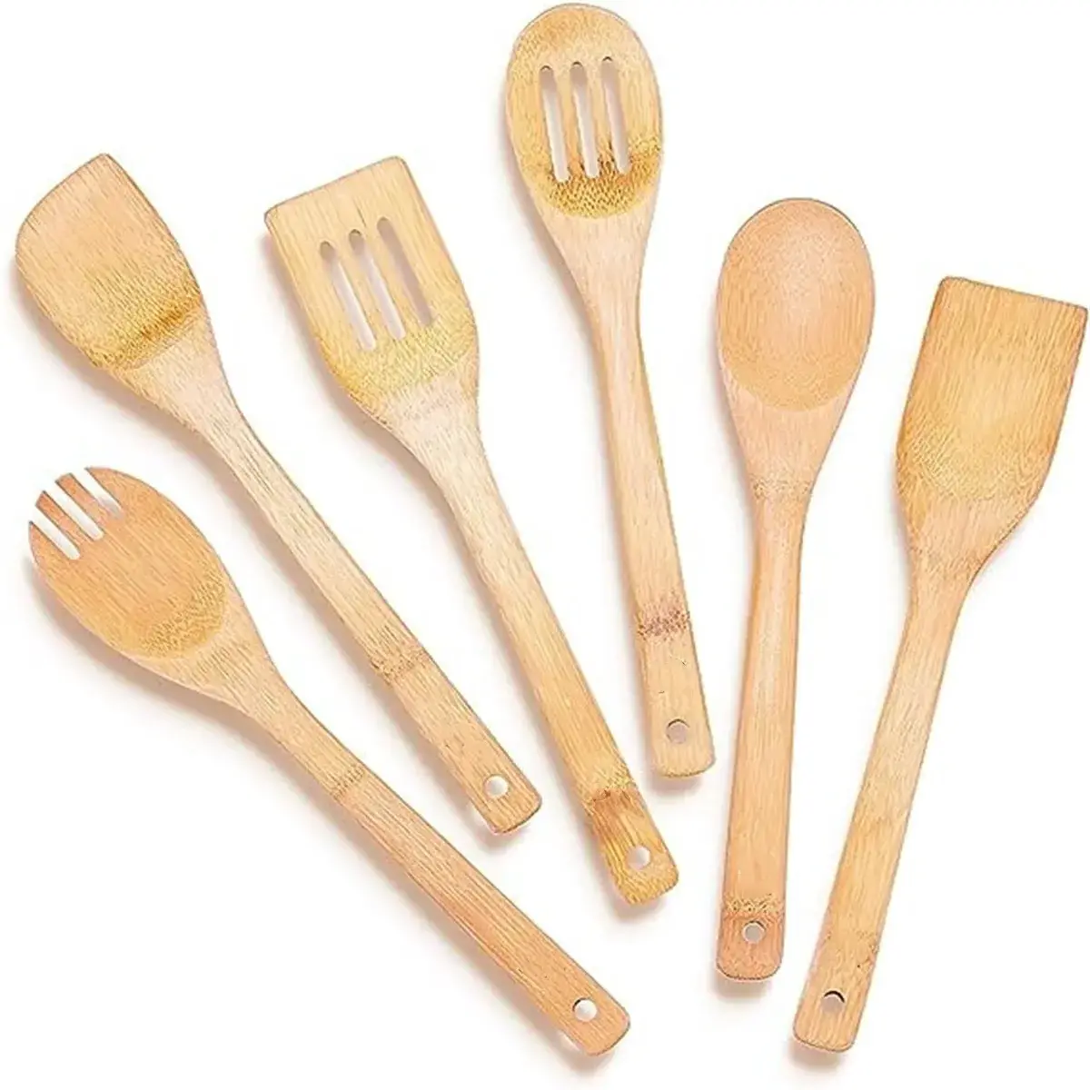 Nonstick 6-Piece Bamboo Kitchen Utensils For Cooking Utensil Set Apartment Essentials Spatula Spoon