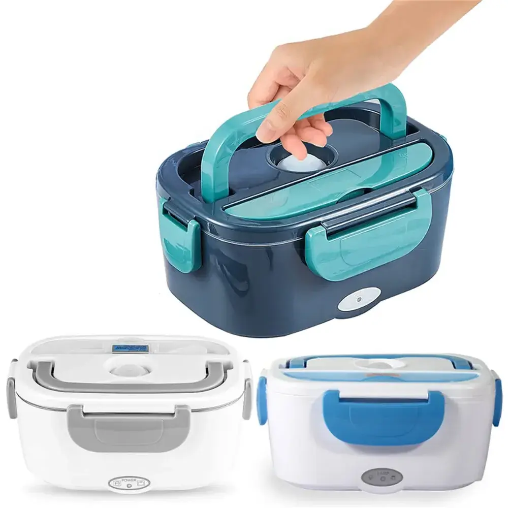 3 in 1 Portable Stainless Steel Food Warmer Container With Fork Spoon and Insulated Carry Bag Electric Lunch Box Food Heater