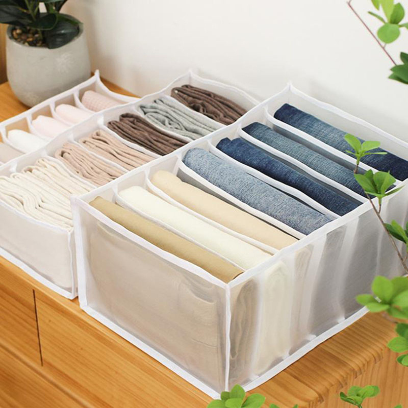 Collapsible Washable Linen Fabric Wardrobe Organizers Box Collapsible Jeans Storage Organizer Adjustable