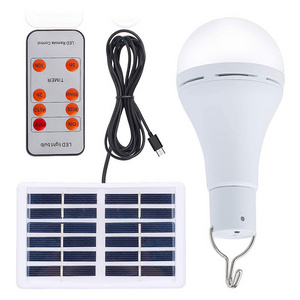 Camping Hiking Night 7W 9W Emergency Bombillos LED Solar Rechargeable Light Bulb With Solar Panel