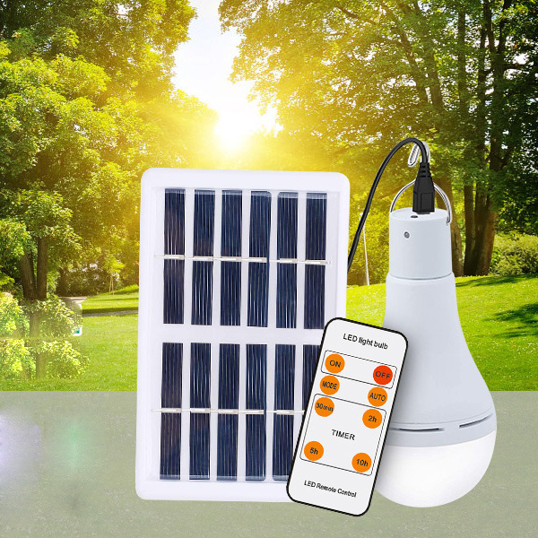 Camping Hiking Night 7W 9W Emergency Bombillos LED Solar Rechargeable Light Bulb With Solar Panel