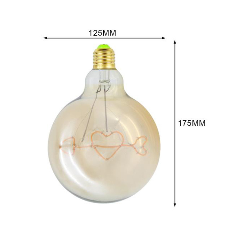 G125 4W E27 Warm White Love Letter Curved Flexible Soft Amber Vintage Globe LED Filament Bulb