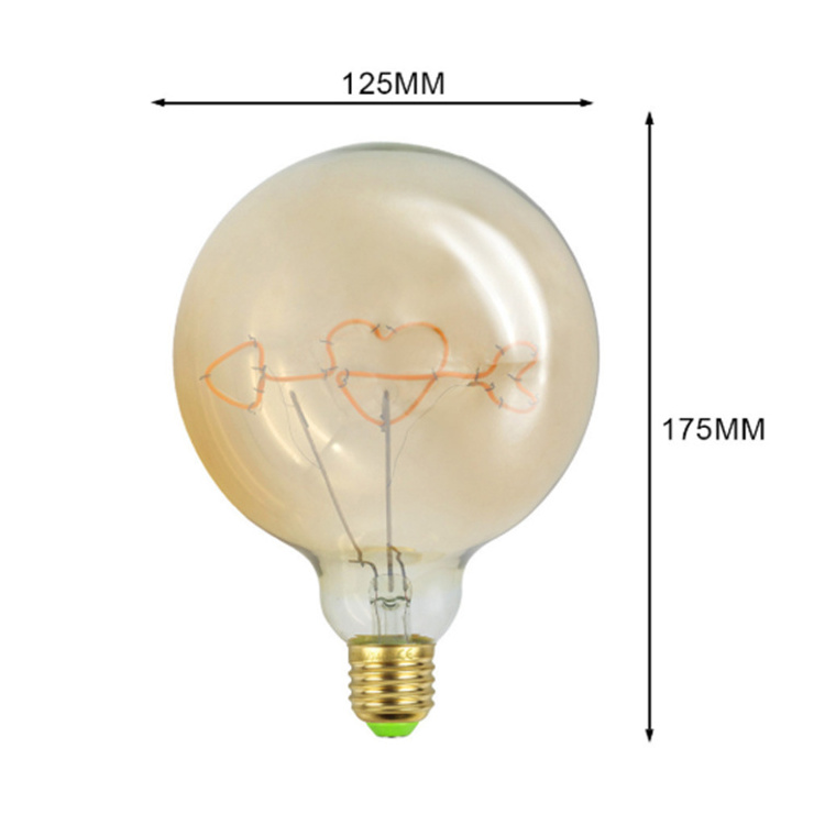 G125 4W E27 Warm White Love Letter Curved Flexible Soft Amber Vintage Globe LED Filament Bulb