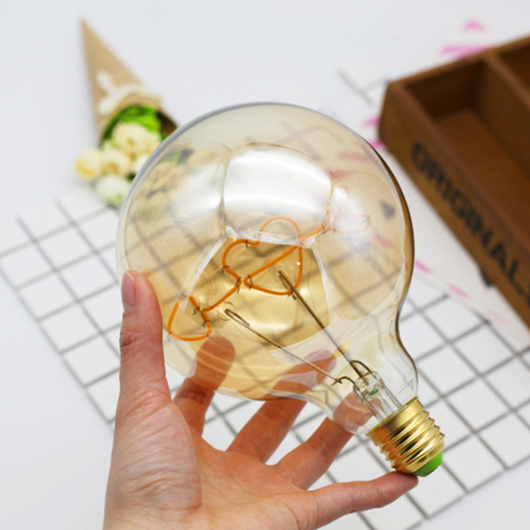 G125 4W E27 Warm White Love Letter Curved Flexible Soft Amber Vintage Globe LED Filament Bulb