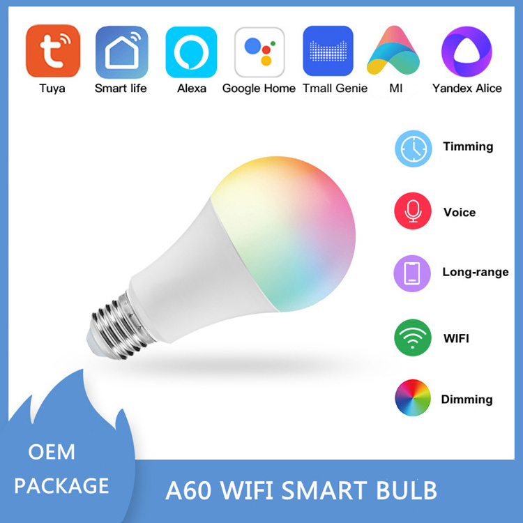 Multicolor RGB A60 7W 9W E27 Dimmable LED Smart Bulbs Alexa LED Wifi Bombilla Inteligente