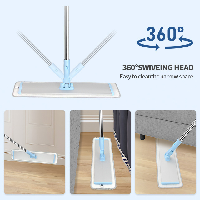 New Design Easy-to-Operate Industrial Flat Mop Durable Plastic Metal Head with Stainless Steel Pole for Home Use-Dry Wet Sweeper