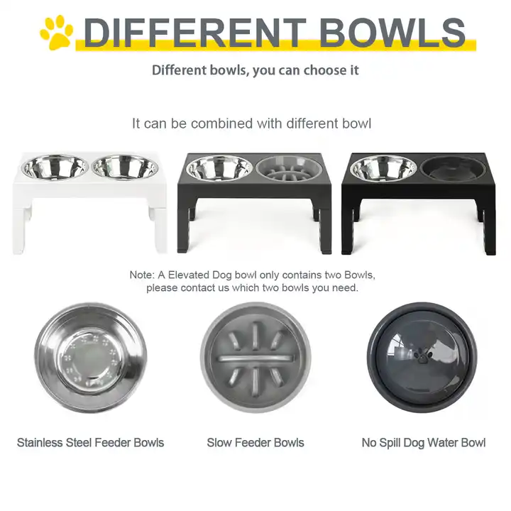 No Spill Dog Water Bowl Stainless Steel Slow Feeder Pet Food Bowl Adjustable Elevated Raised Dog Bowls Stand