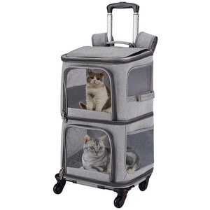 Small Animals Travel wheels stroller rolling trolley pet carrier Oxford Weekend pet carrier with wheels for 2 cats