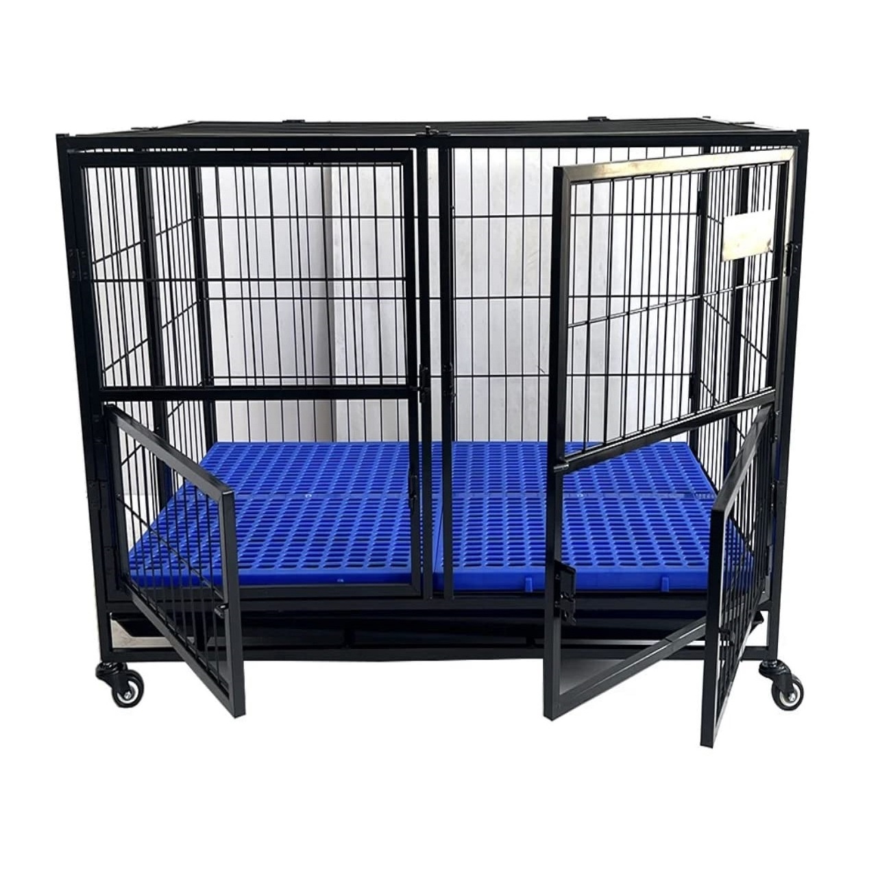 Double Door Heavy Duty Dog Kennel Strong Metal Foldable Dog Cage And Crate with Fence Feeder