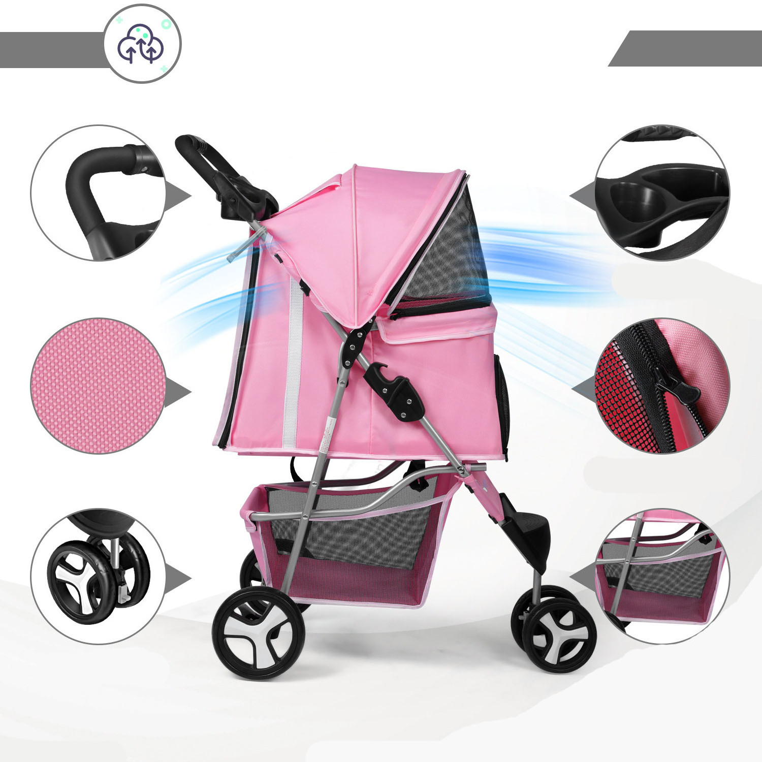 Wholesale CapableOxford Cloth Pet Travel Stroller Dog Cat Pushchair Pram Jogger Buggy With 4 Wheels