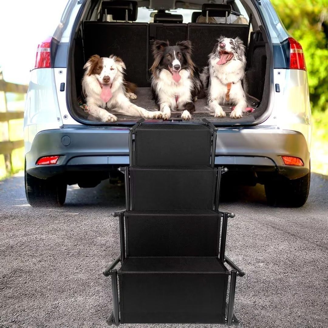 Extra Wide Dog Car Steps Dog Car Ramp Large Dogs Portable Aluminum Foldable Pet Ladder Ramp with Non-Slip Surface