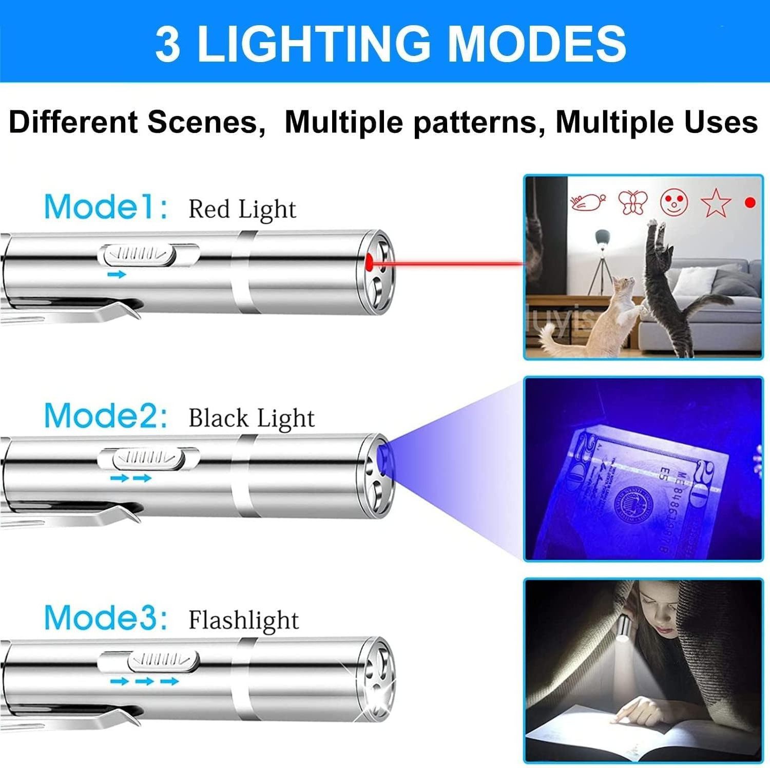 Long Range 3 Mode USB Rechargeable Laser Pointer Interactive Toys Red Dot Light Lazer Pointer Cat Laser Toy