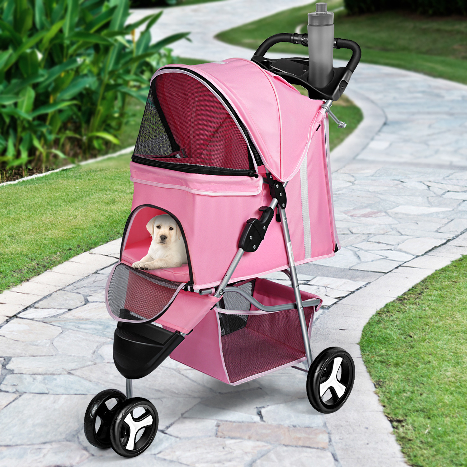 Wholesale CapableOxford Cloth Pet Travel Stroller Dog Cat Pushchair Pram Jogger Buggy With 4 Wheels